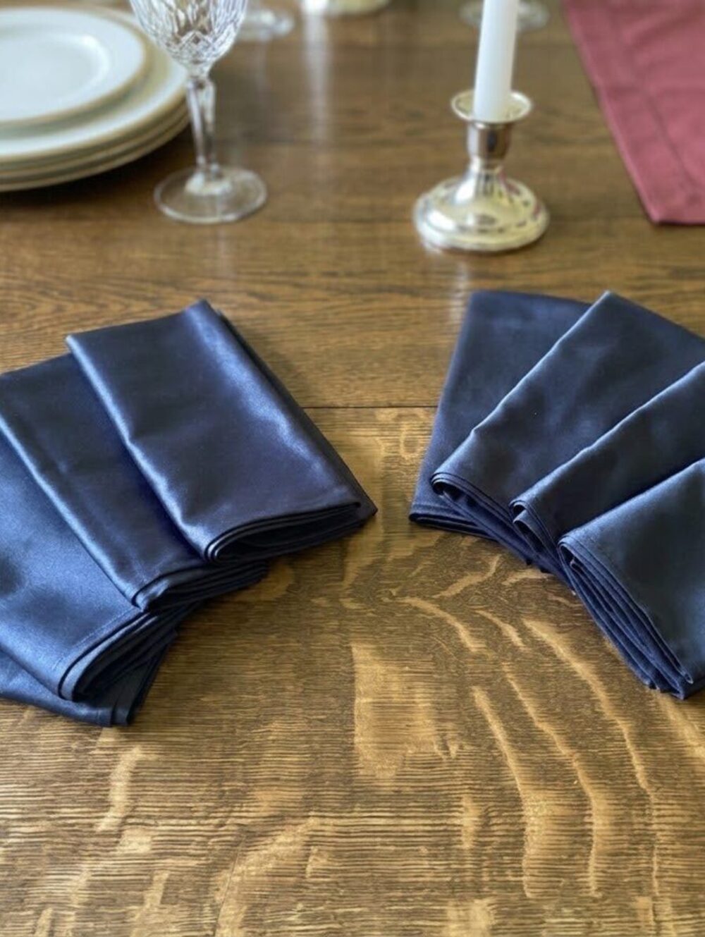 Set of 8 Navy Blue Sateen Dinner Napkins